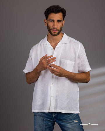 Short sleeve Linen Shirt in White