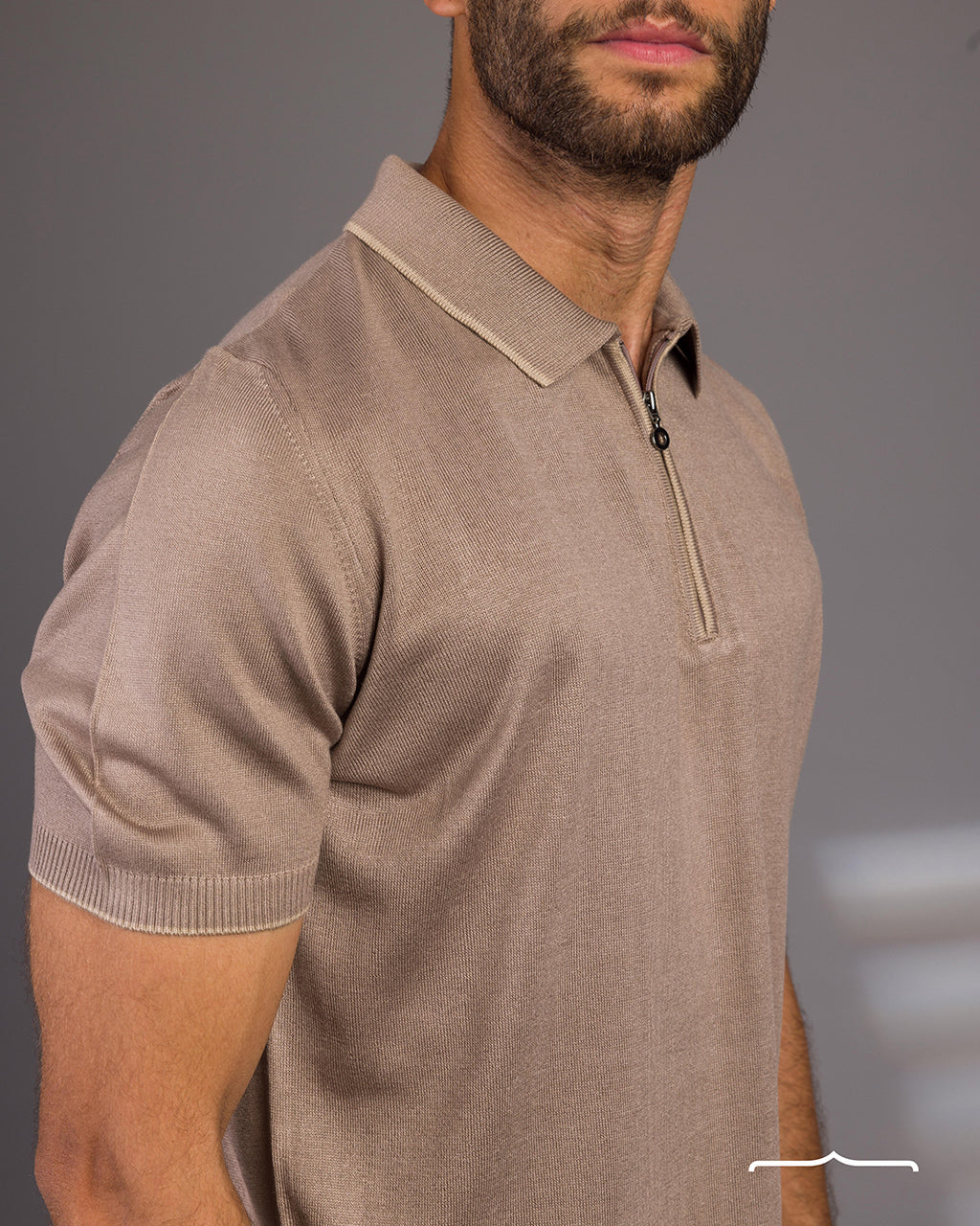 Knitwear zip up polo in Beige
