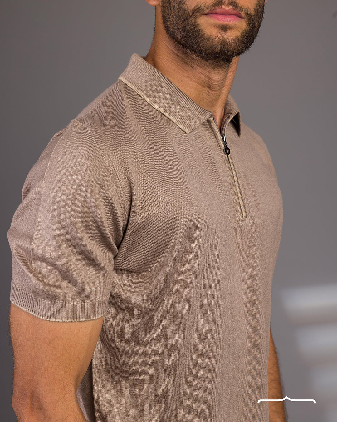 Knitwear zip up polo in Beige