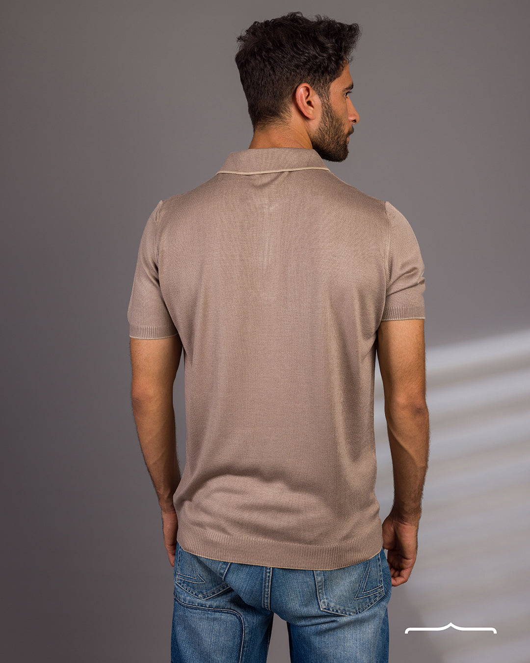 Knitwear zip up polo in Beige