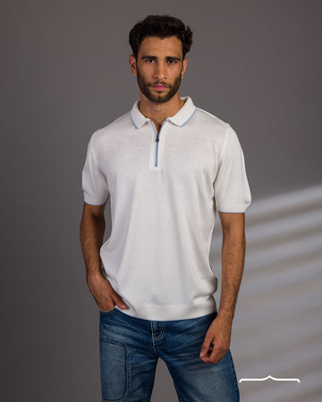 Knitwear zip up Polo in White