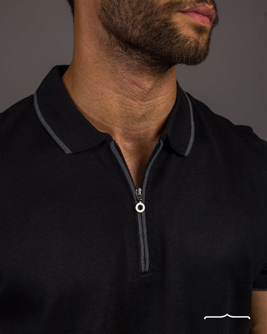 Knitwear zip up Polo in Black