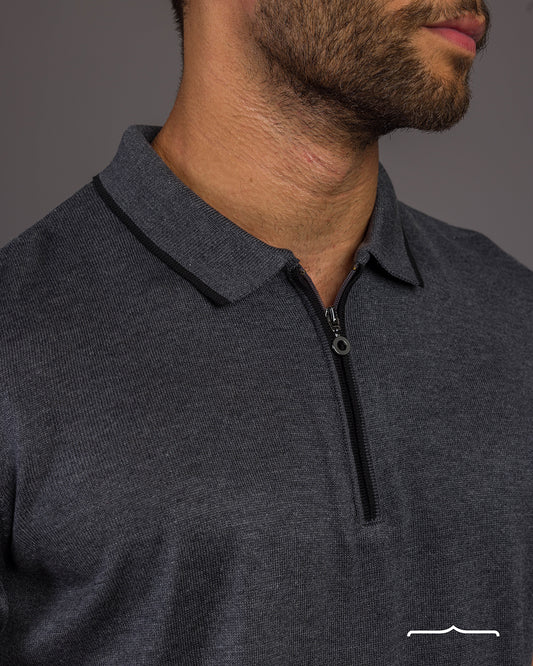 Knitwear zip up polo in Grey
