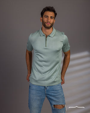 Knitwear zip up Polo in Green