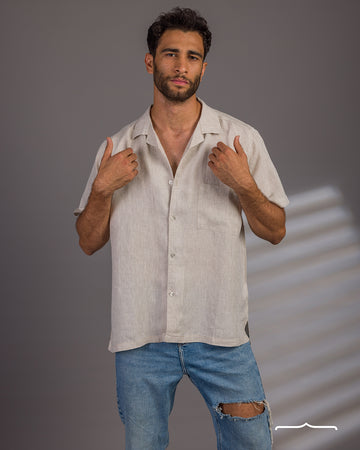 Short sleeve Linen Shirt in Beige