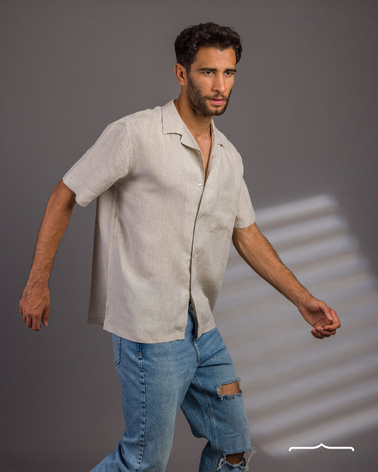 Short sleeve Linen Shirt in Beige