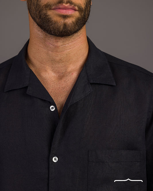 Short sleeve Linen Shirt in Black