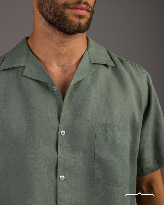 Short sleeve Linen Shirt in Olive