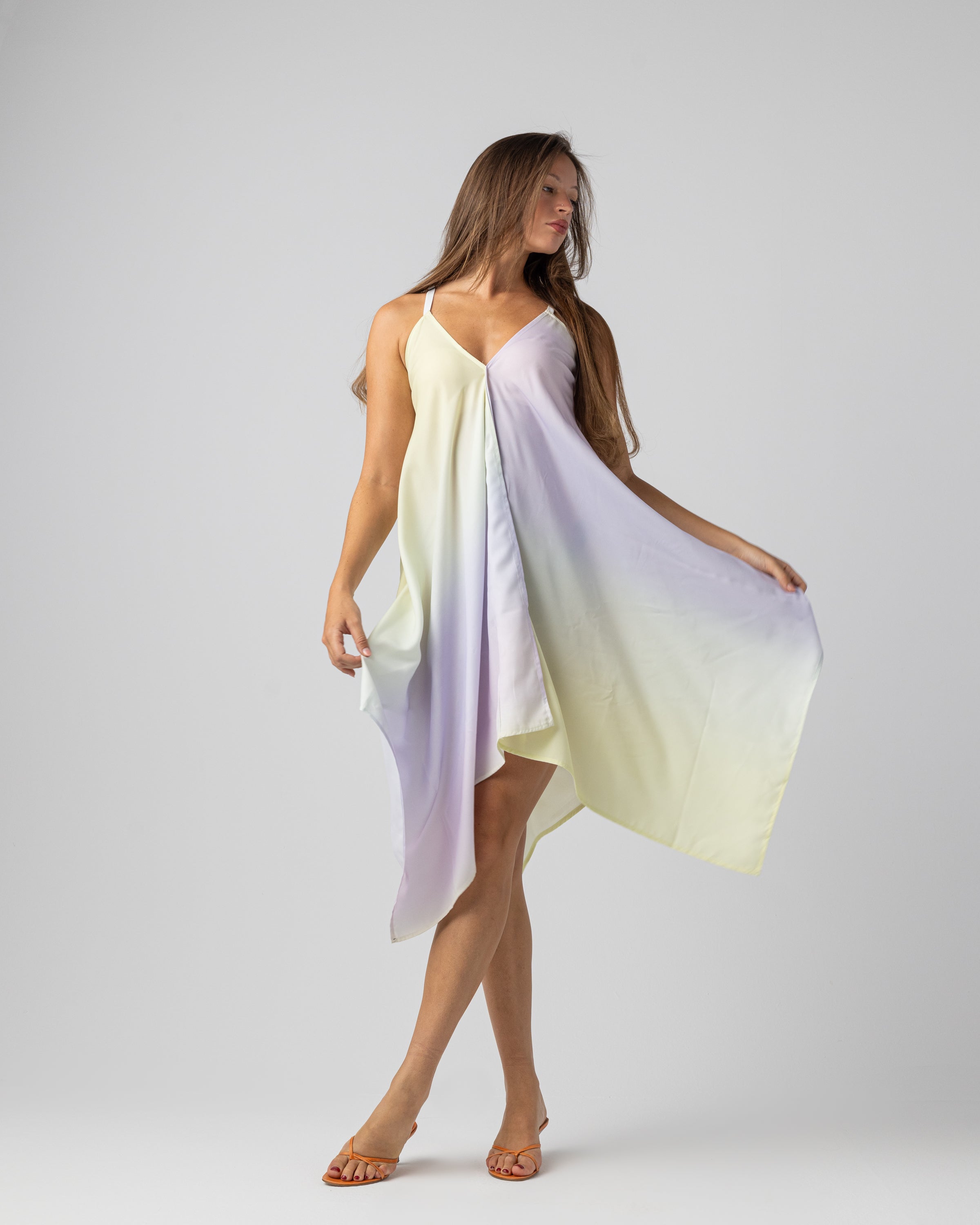 Satin Beach Dress Lavender x Butter Yellow