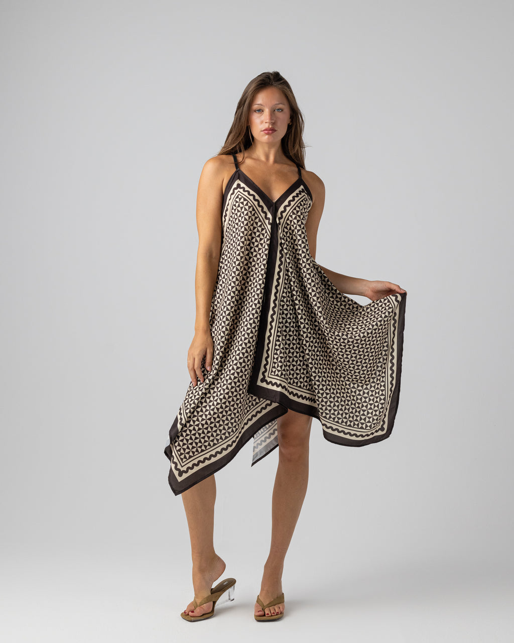 Mosaic Beach Dress in Brown x White