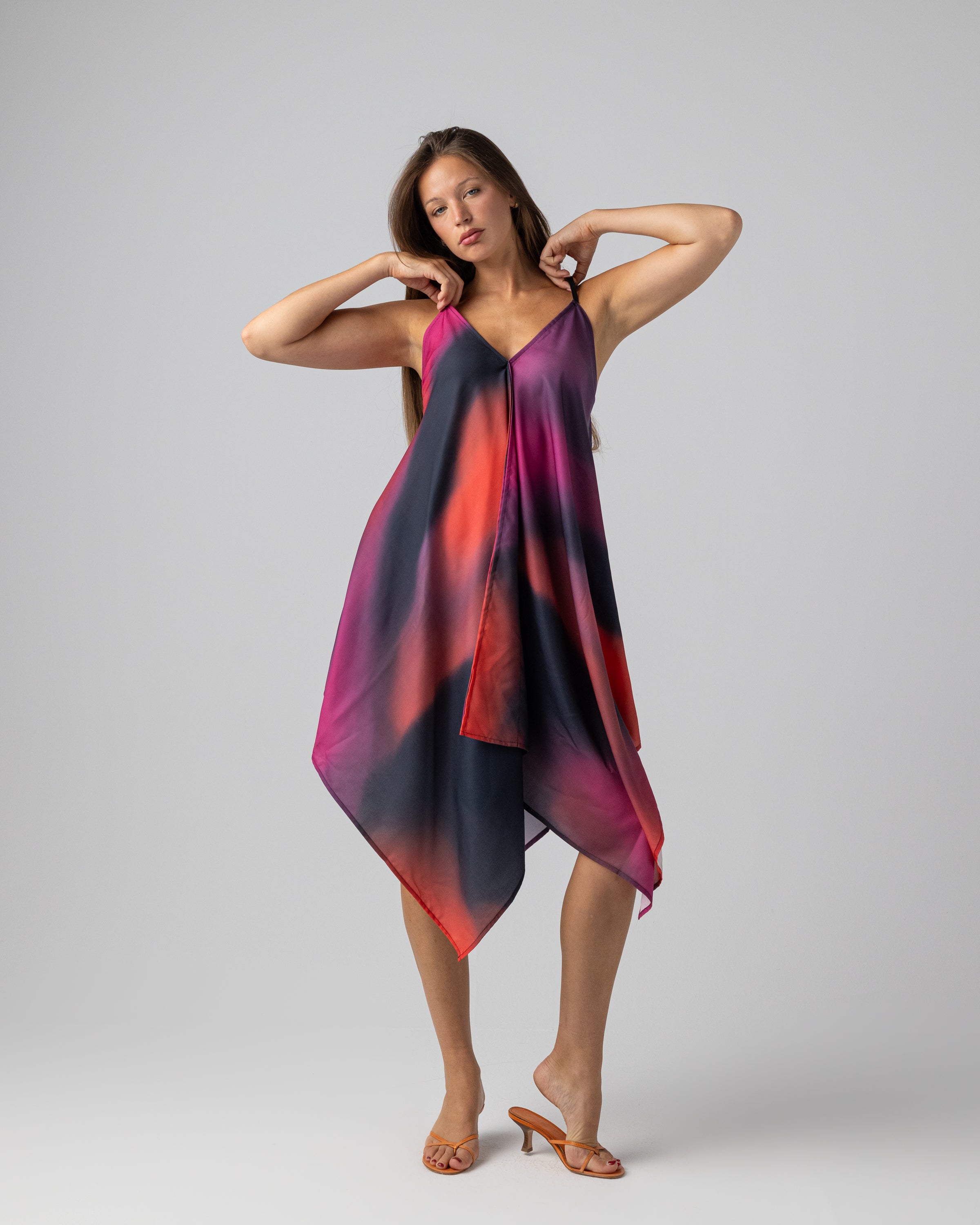 Satin Beach Dress in Purple x Red