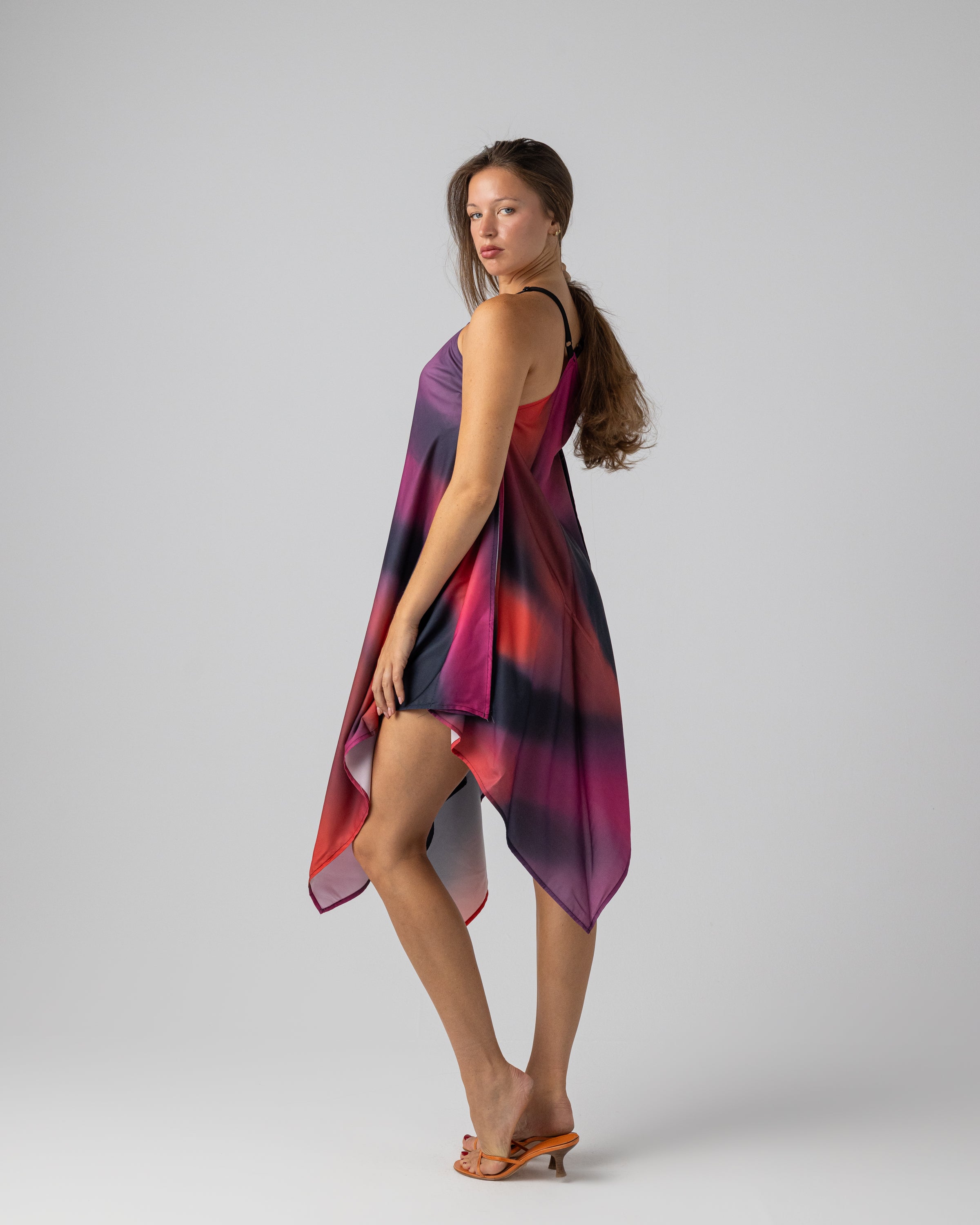 Satin Beach Dress in Purple x Red