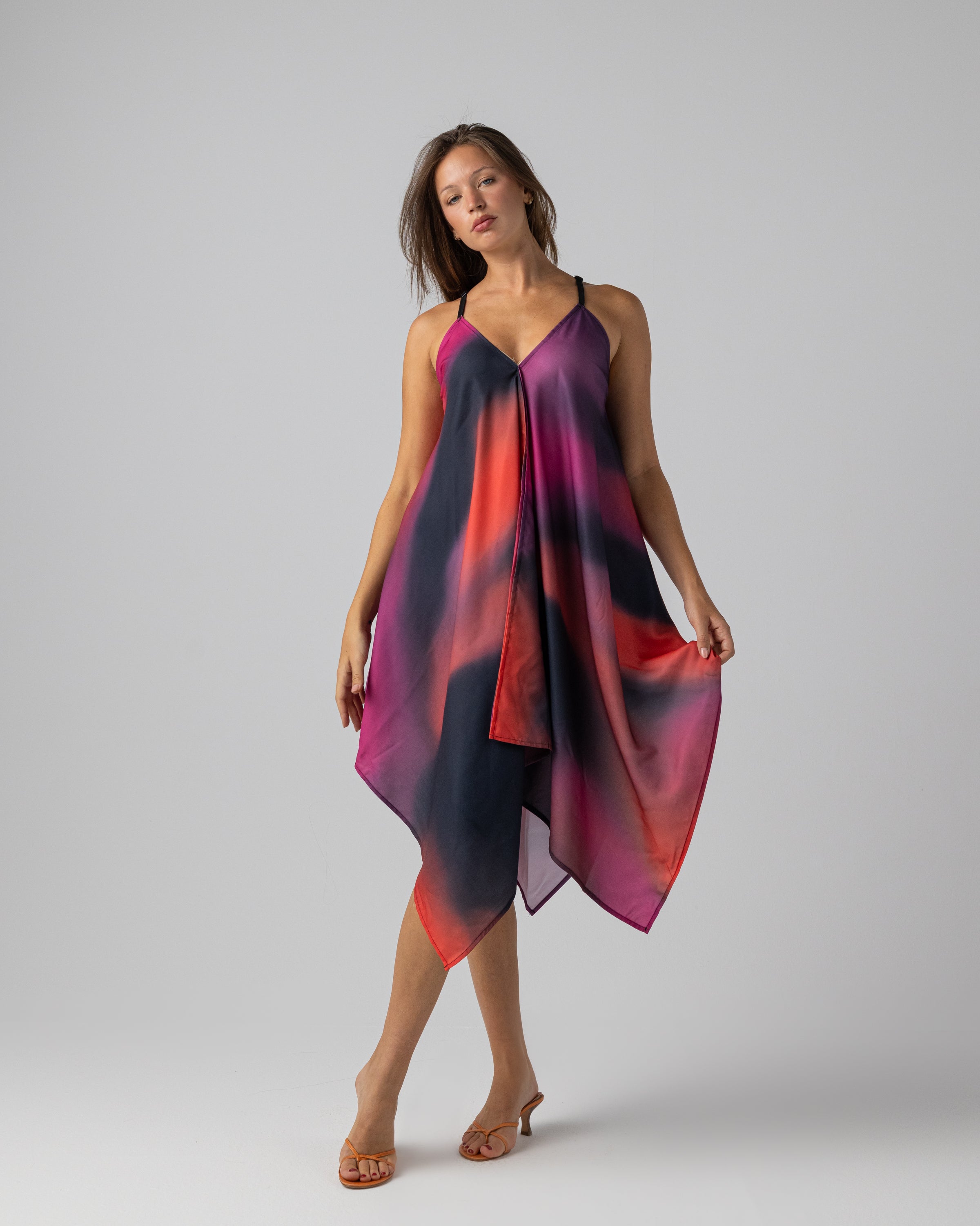 Satin Beach Dress in Purple x Red