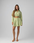 Buttoned chequered set in Lime Green