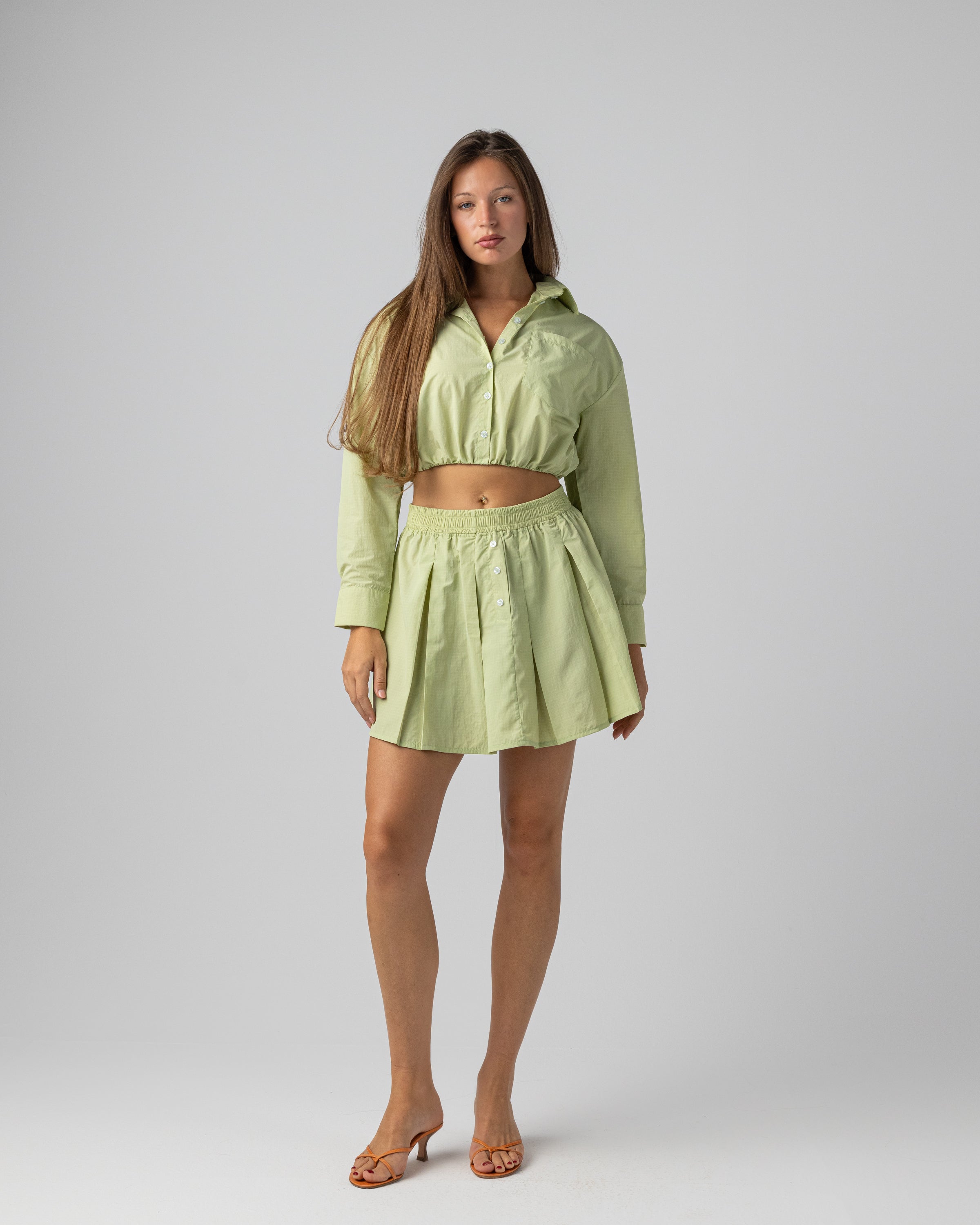 Buttoned chequered set in Lime Green