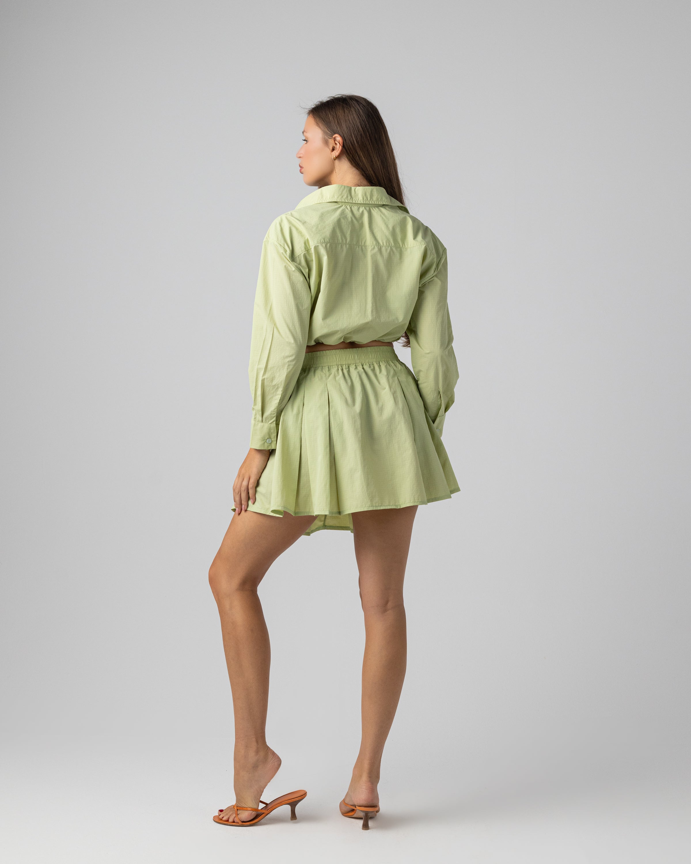 Buttoned chequered set in Lime Green
