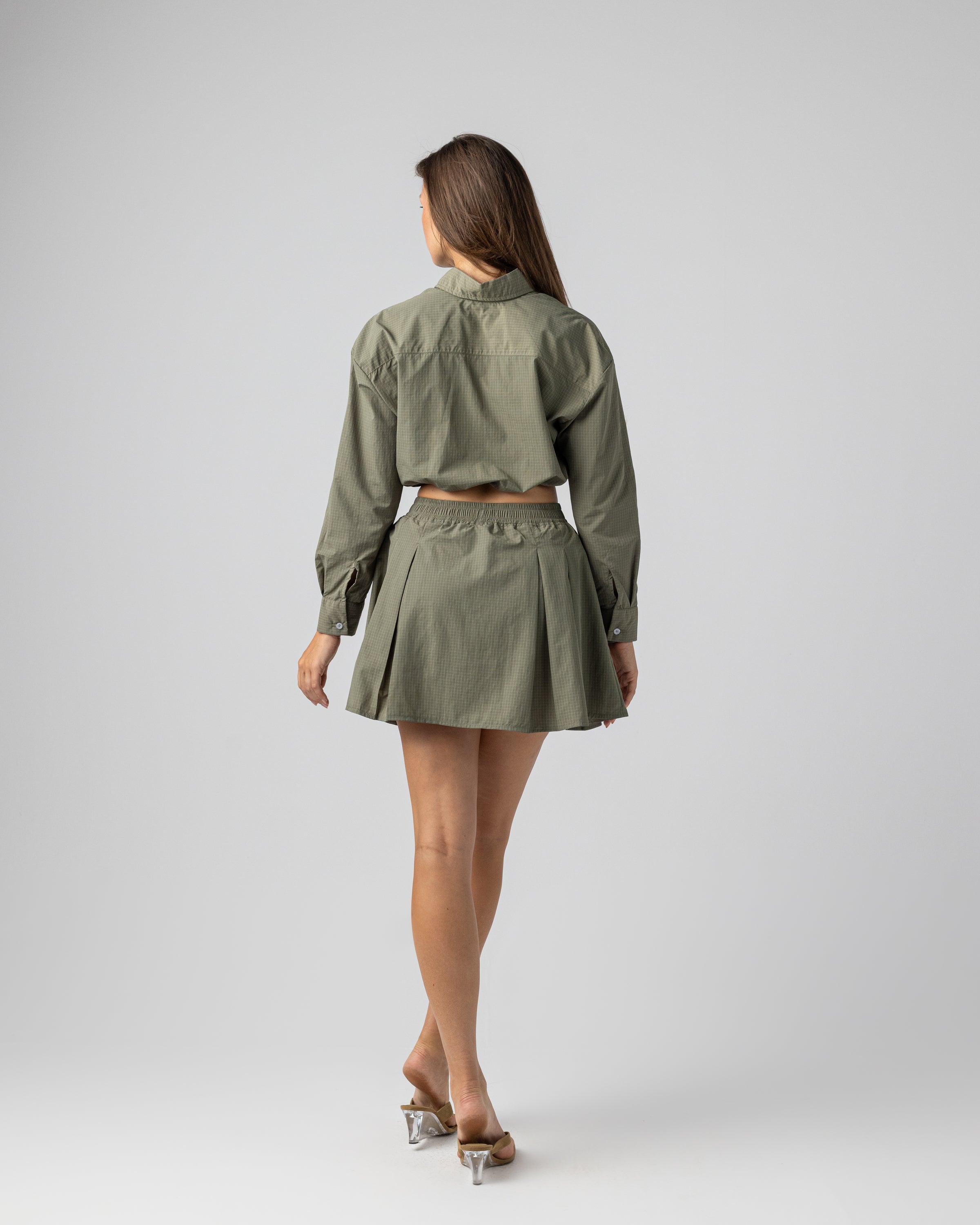 Buttoned chequered set in Olive