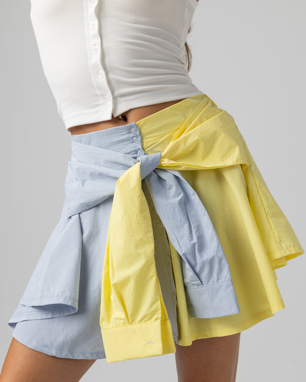 Chequered wraparound skirt in yellow and baby blue