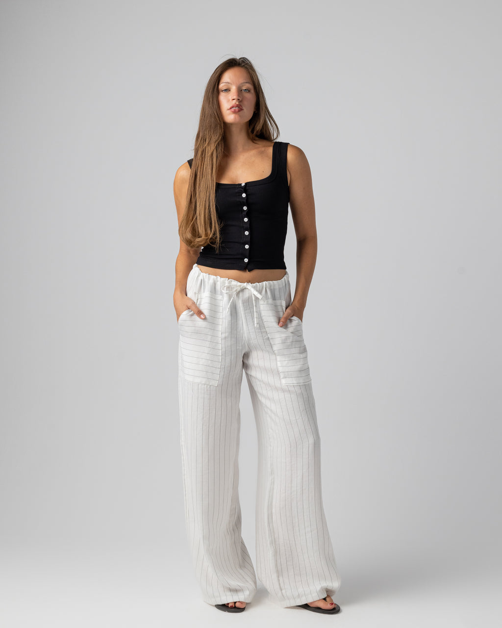 Striped Pants in White