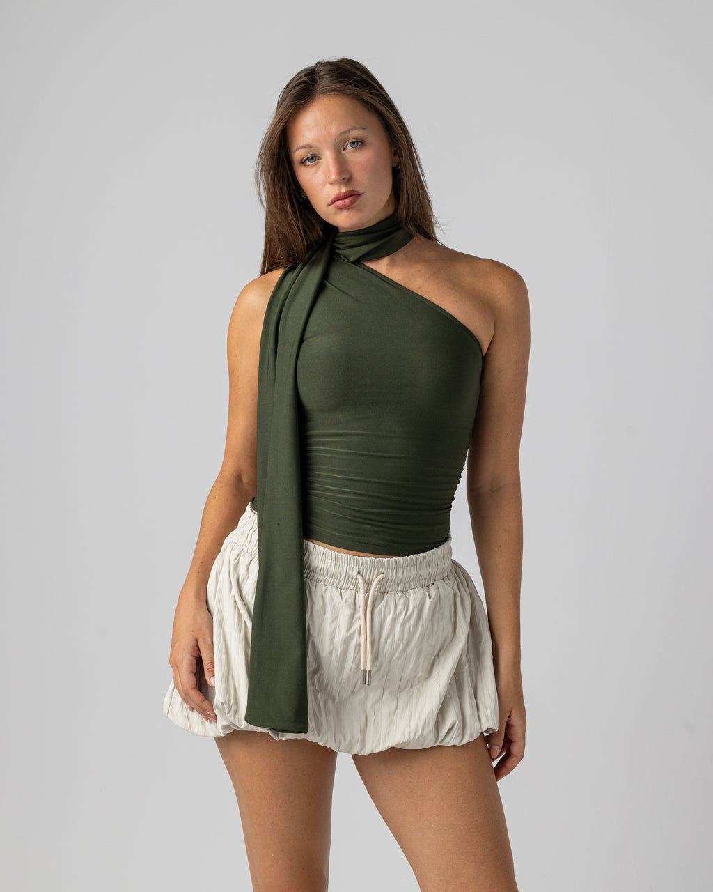 Sculpted One Shoulder top in Olive