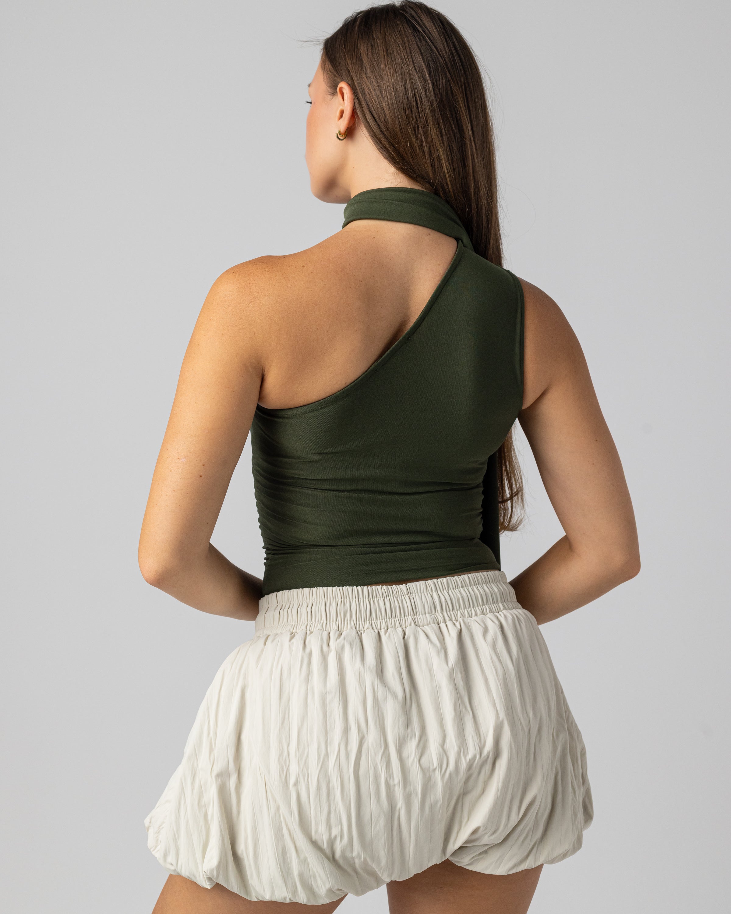 Sculpted One Shoulder top in Olive
