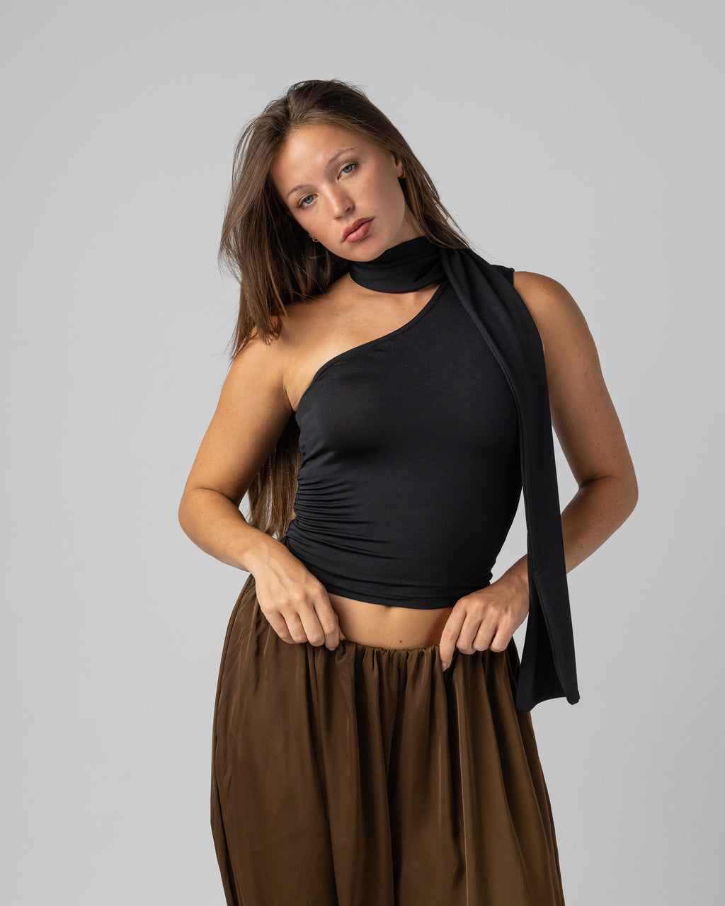 Sculpted One Shoulder top in Black