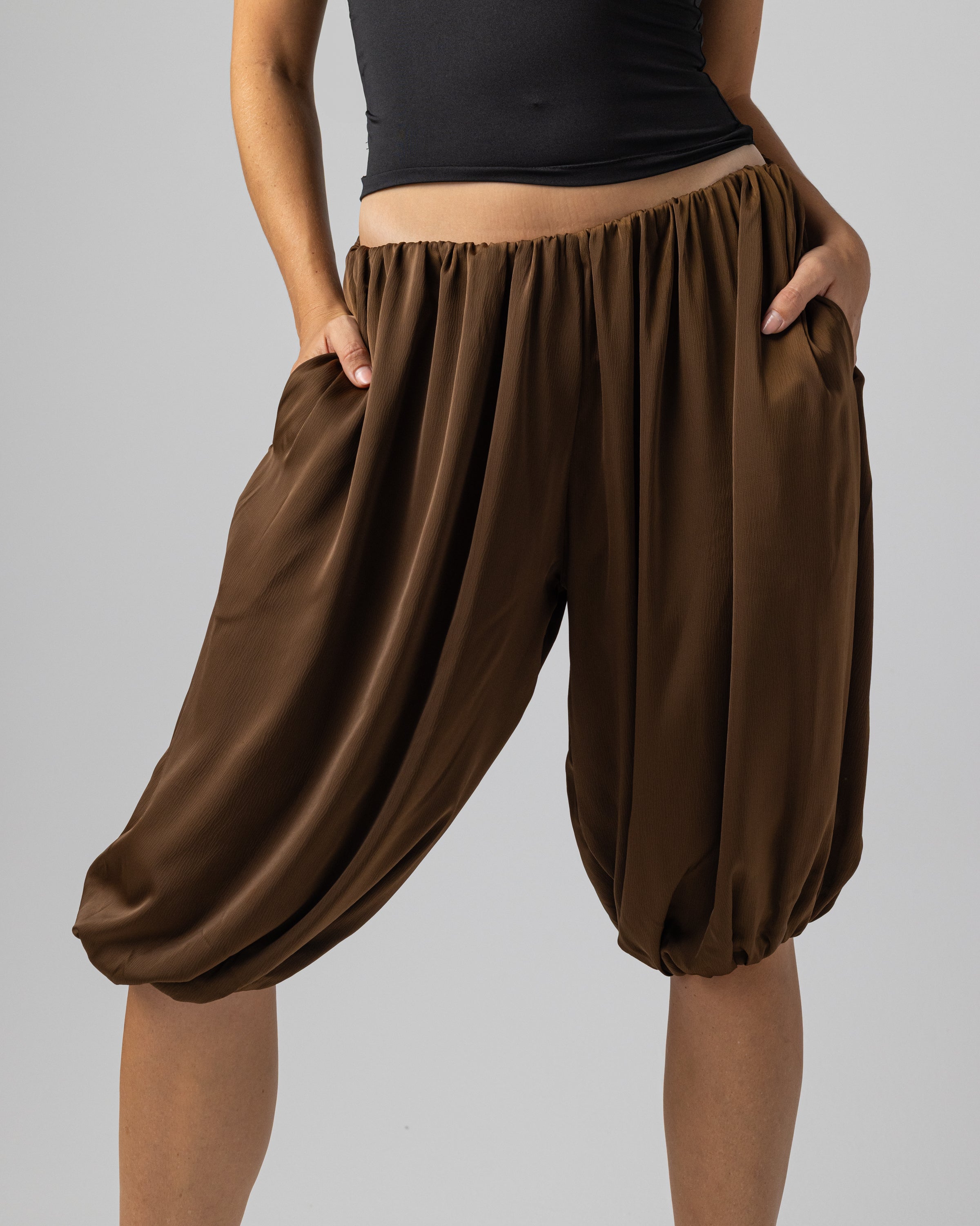 Satan Capris in Brown