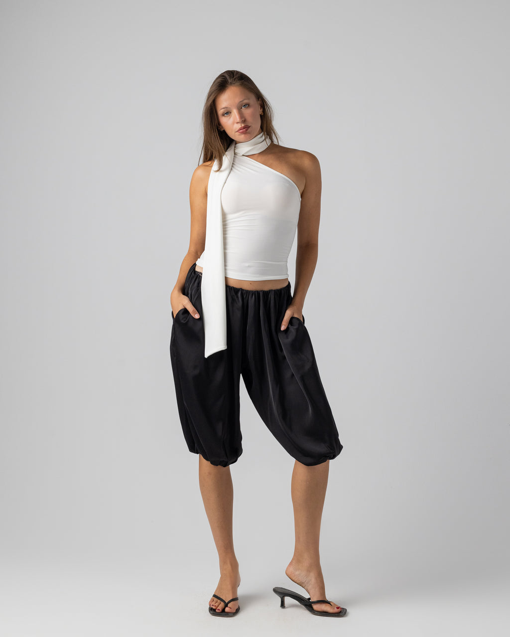 Sculpted One Shoulder top in White