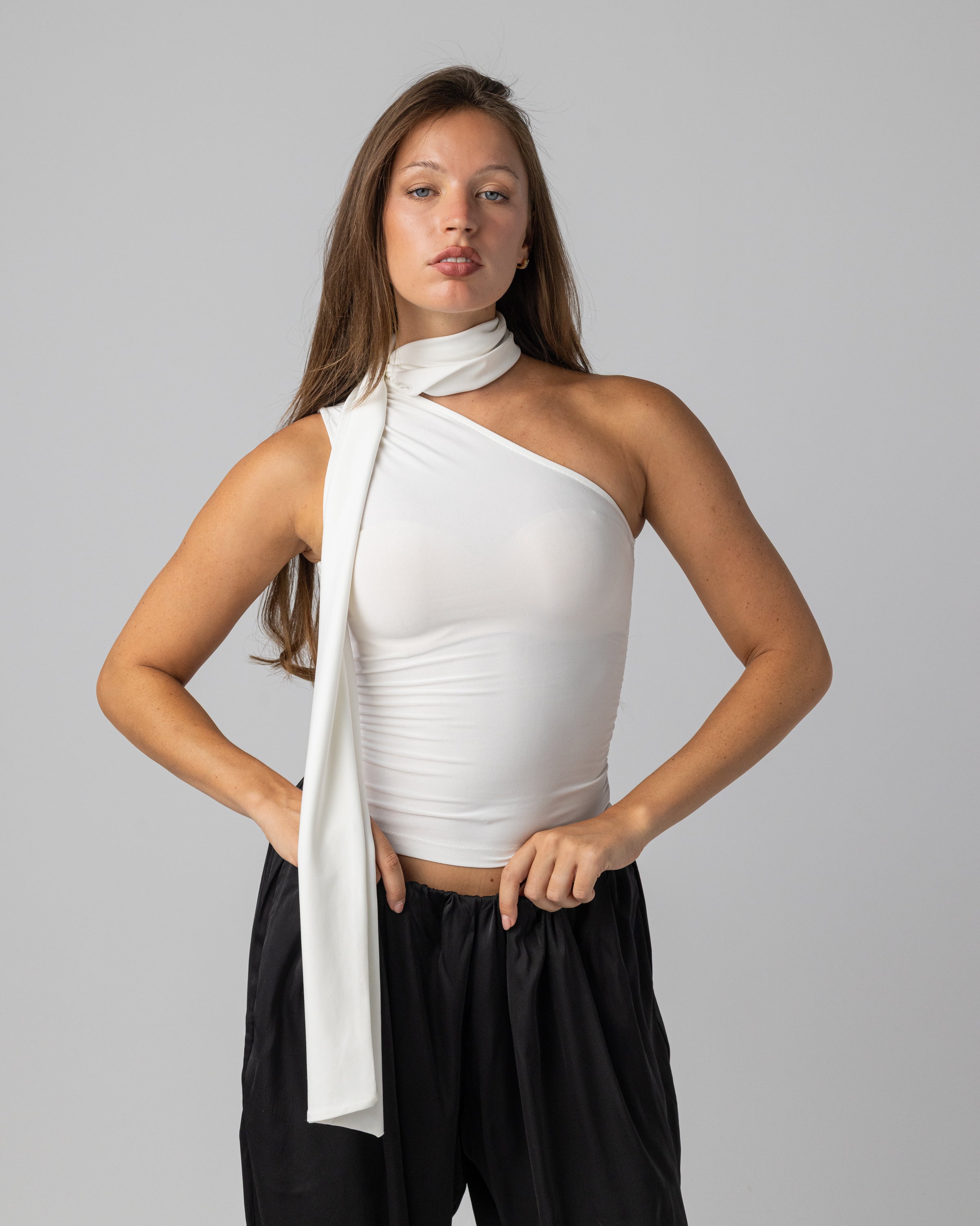 Sculpted One Shoulder top in White