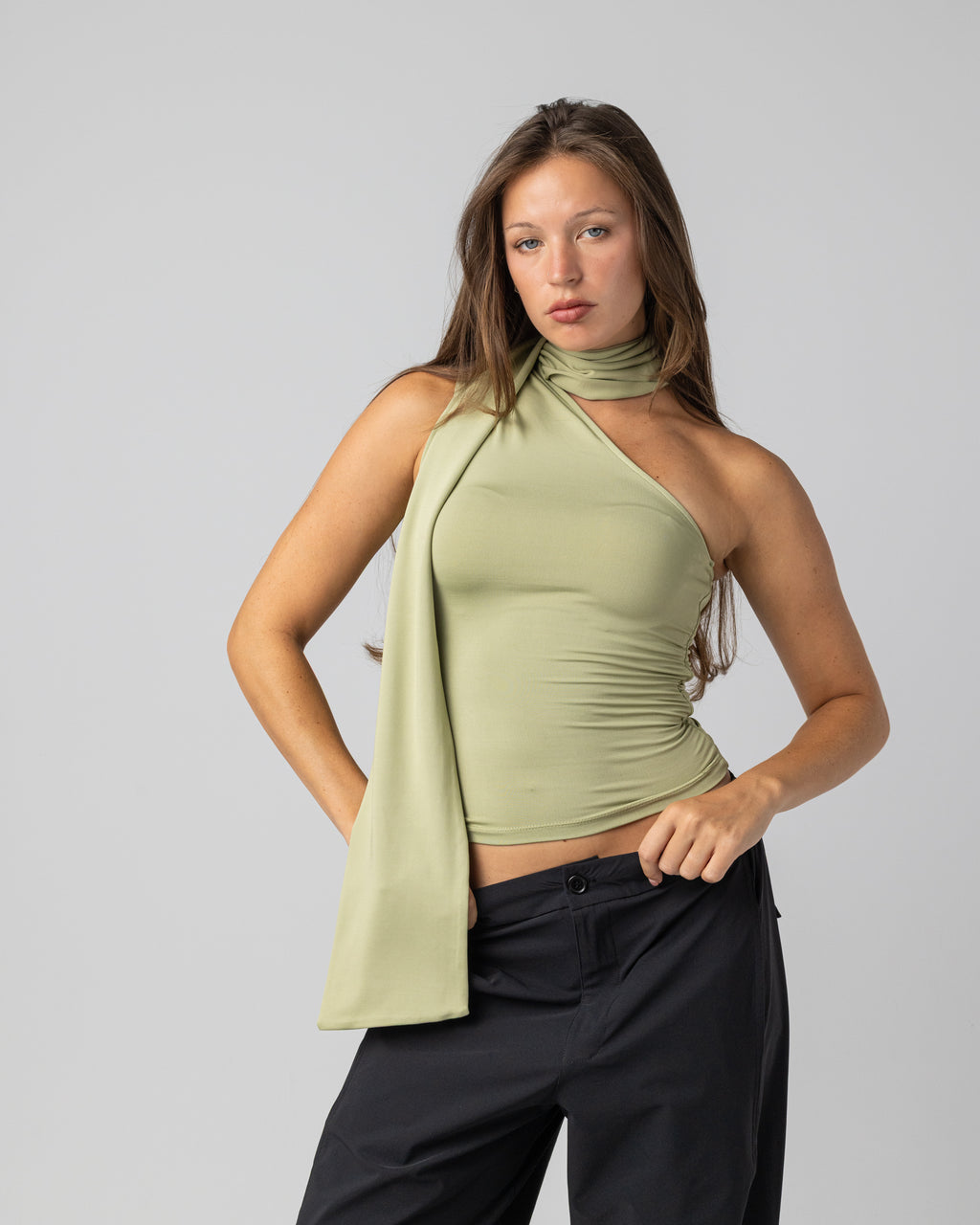Sculpted One Shoulder top in Pistage