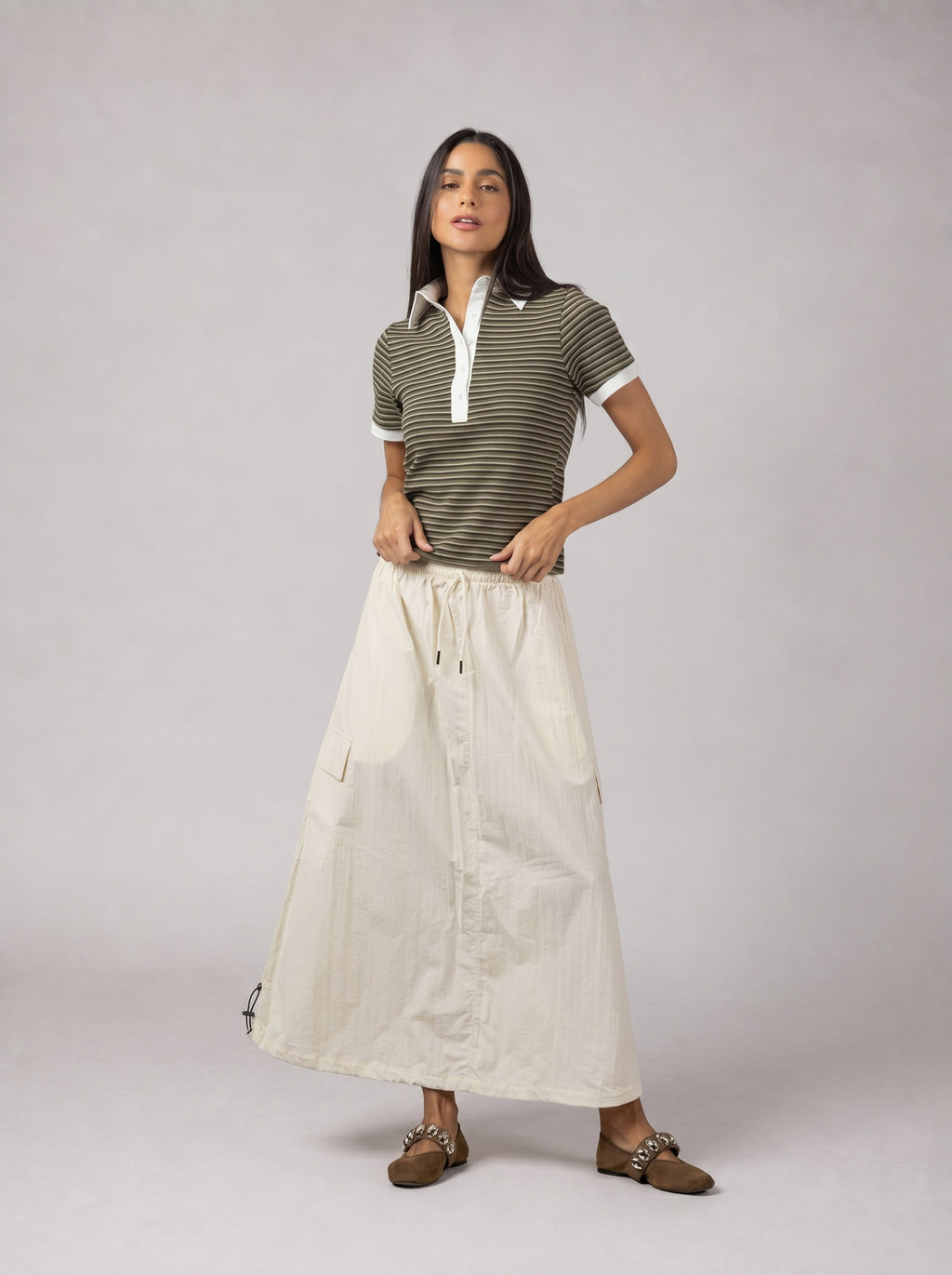 City Stripe Polo in Olive