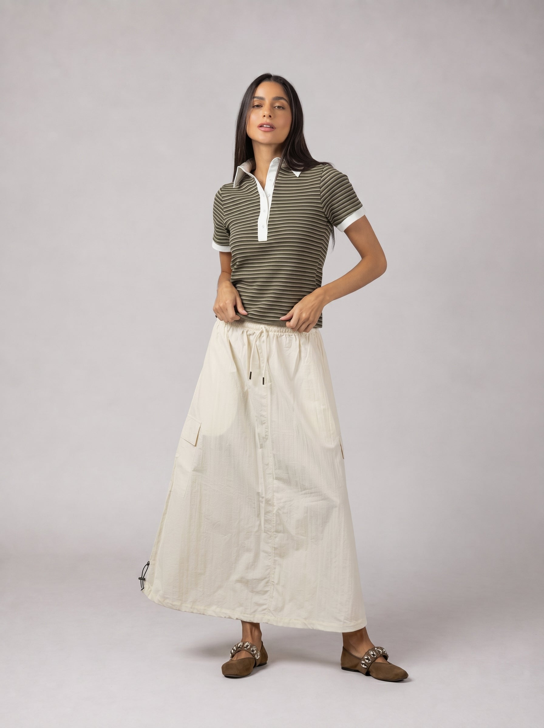 City Stripe Polo in Olive