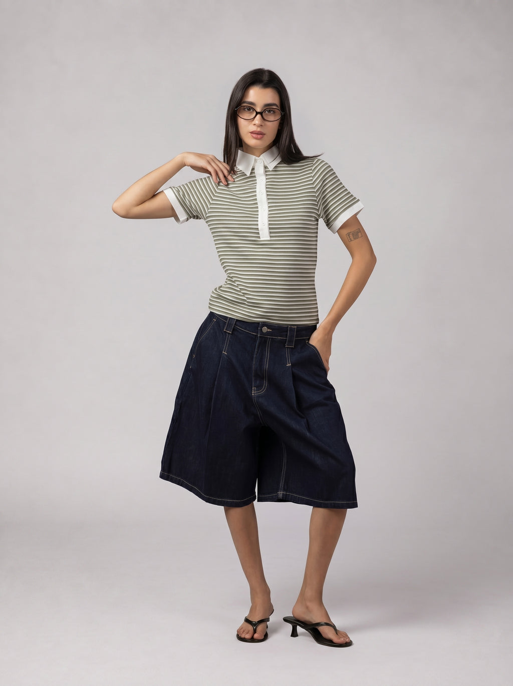 City Stripe Polo in Light Olive