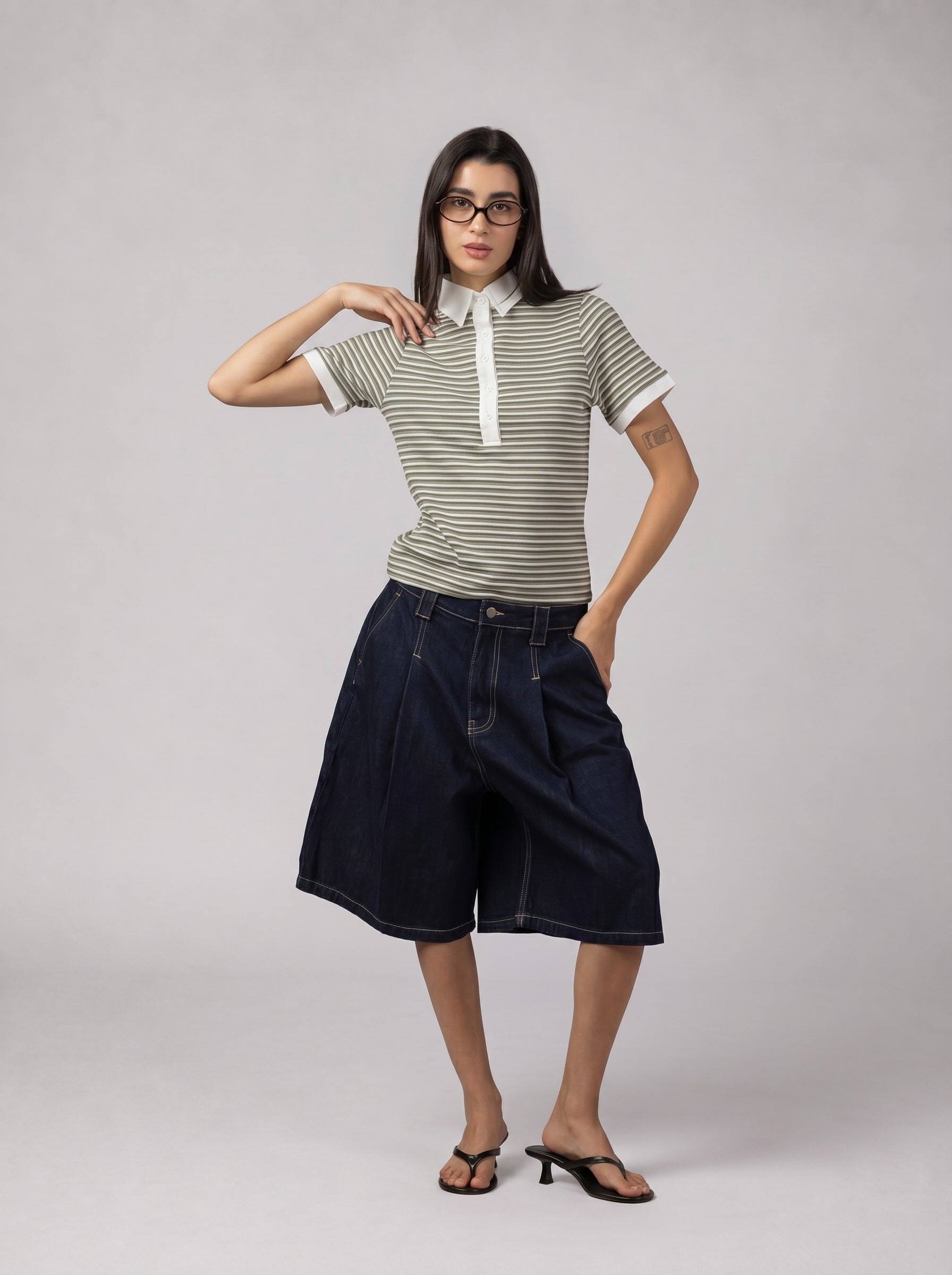 City Stripe Polo in Light Olive