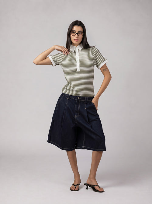 City Stripe Polo in Light Olive