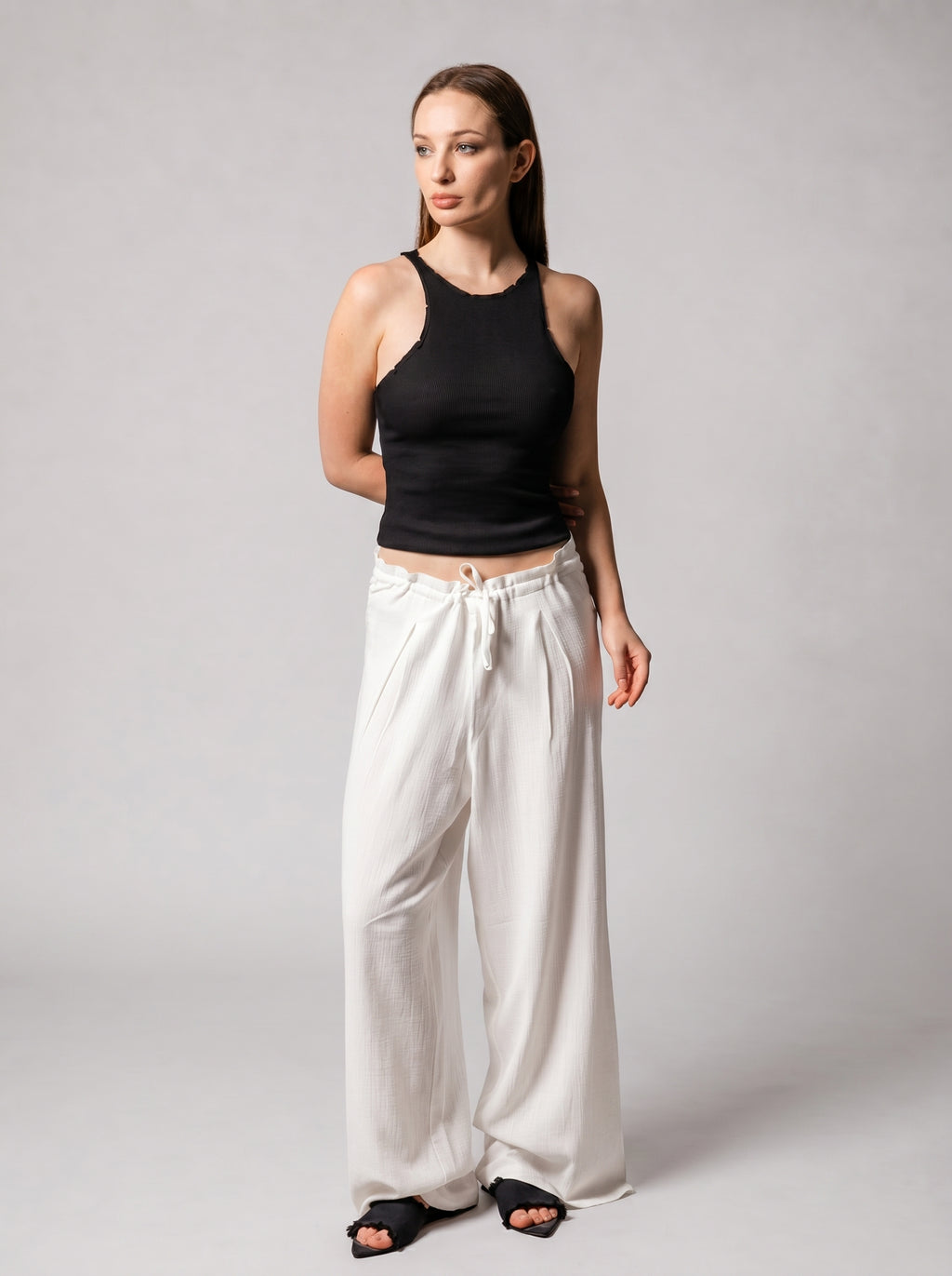 Wide leg linen pants in off-White