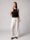 Wide leg linen pants in off-White