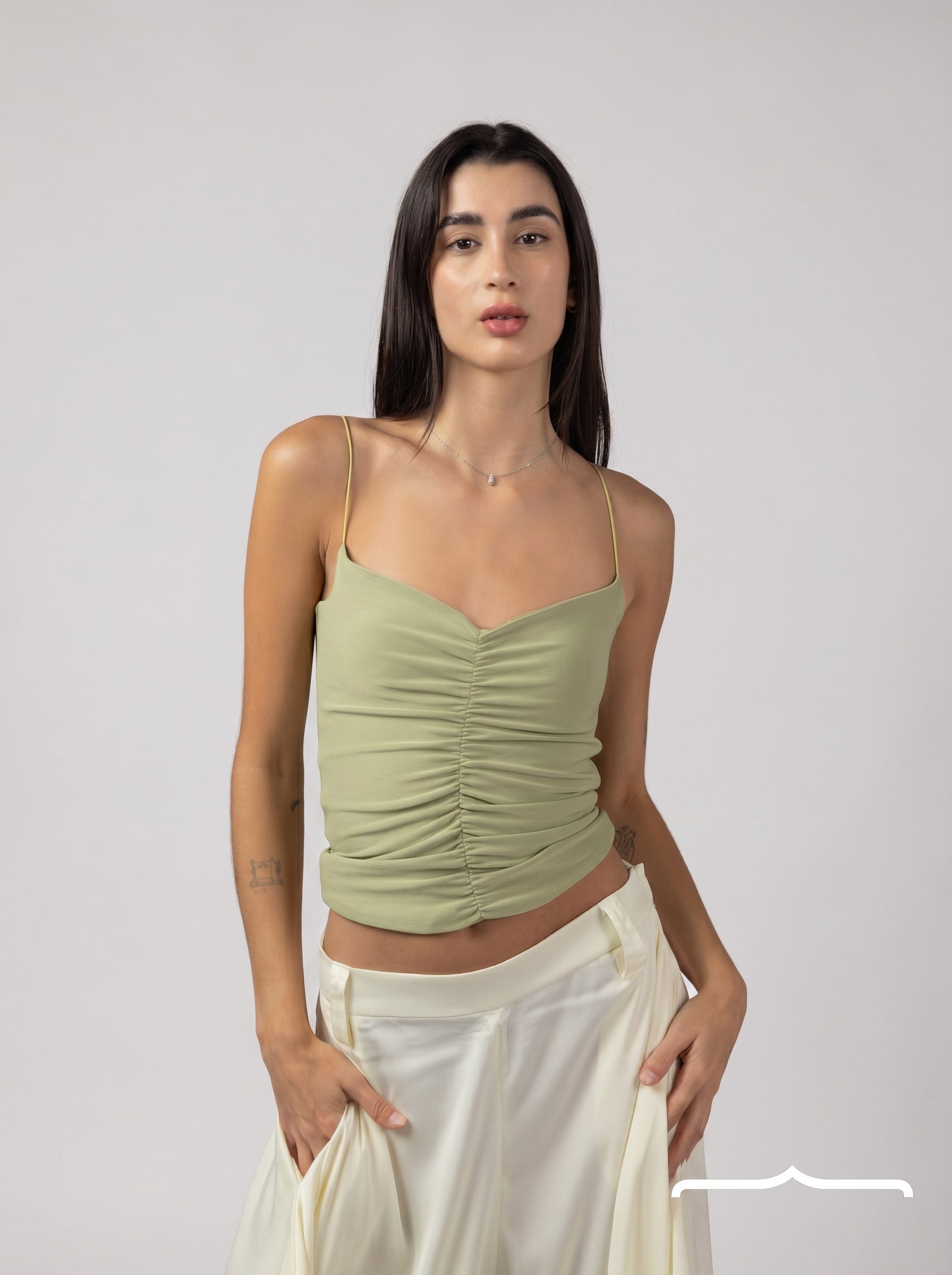 Drapé Slip Top in Mint Green