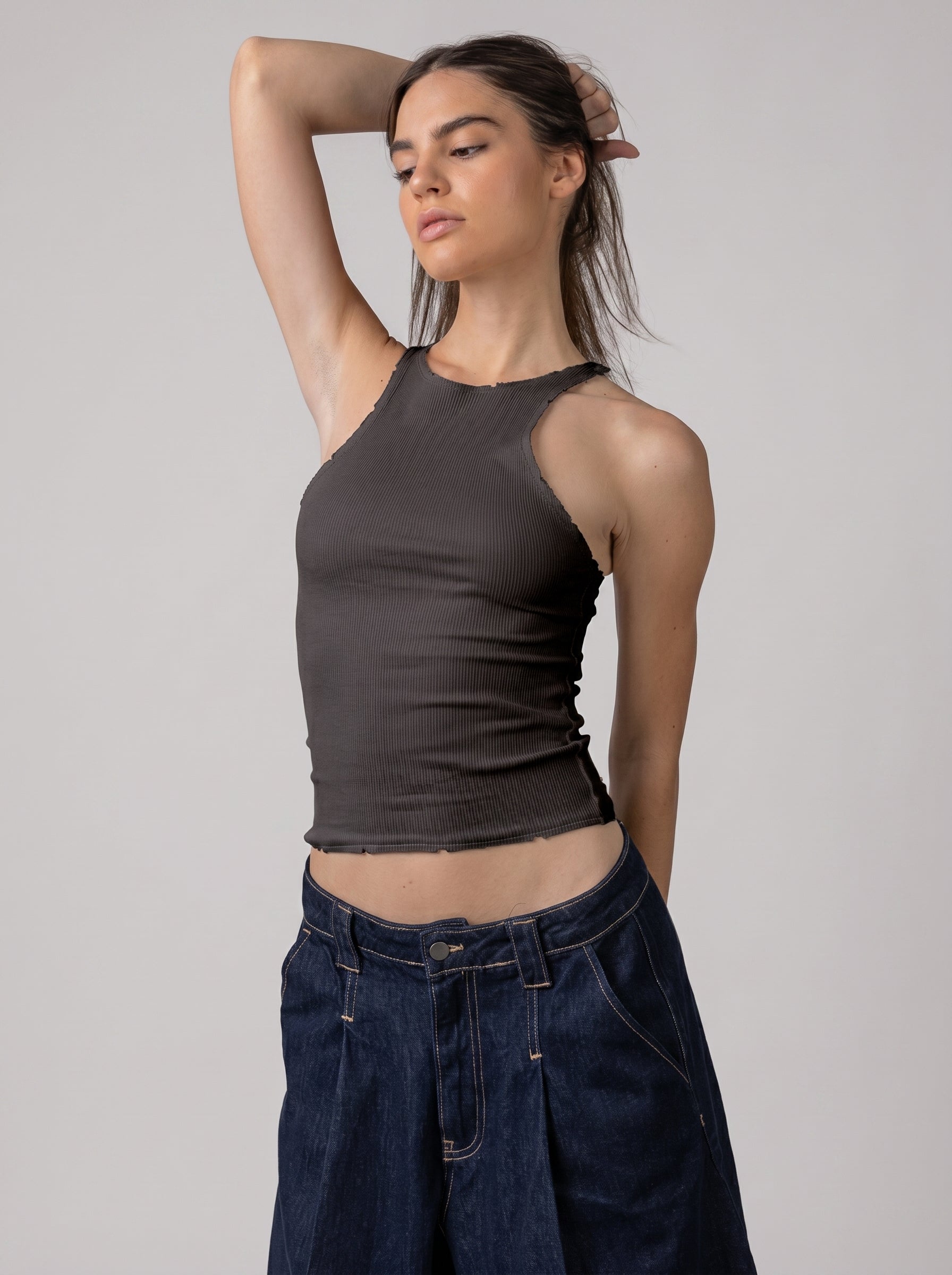 Ripped halter neck in Washed Grey