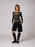 Off-Shoulder Cut-Out Top in Olive