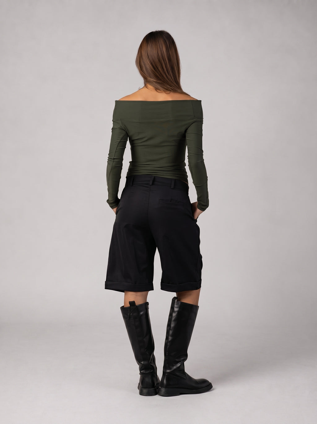 Off-Shoulder Cut-Out Top in Olive
