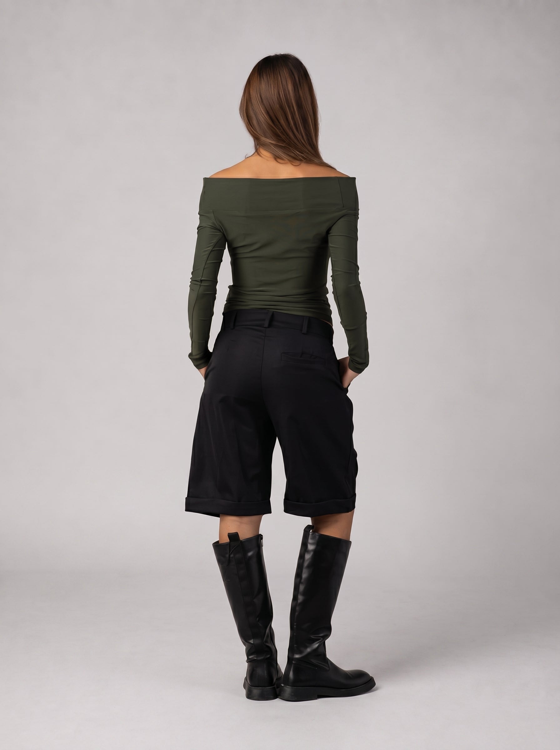 Off-Shoulder Cut-Out Top in Olive
