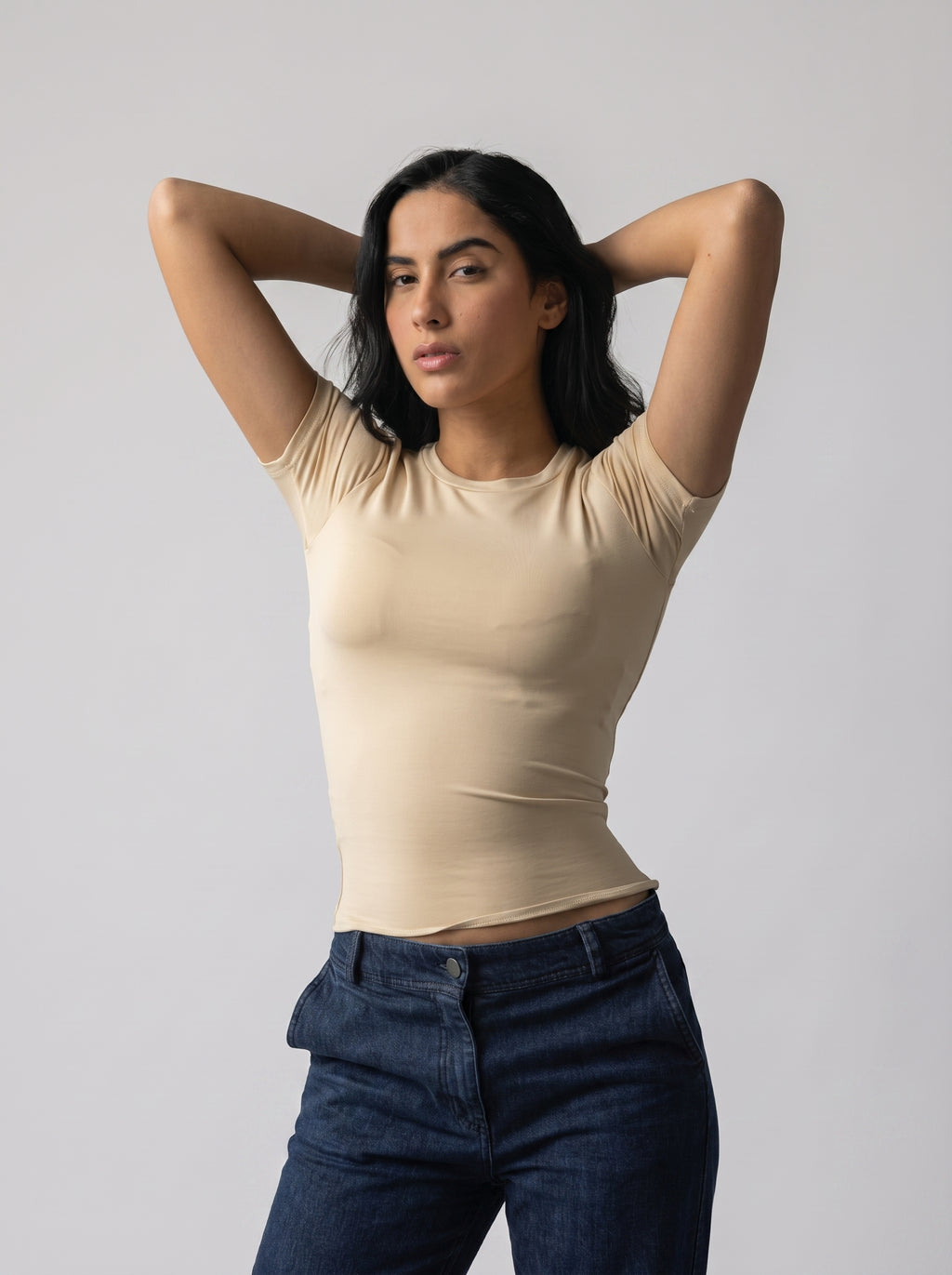 Solid color basic Top in Beige