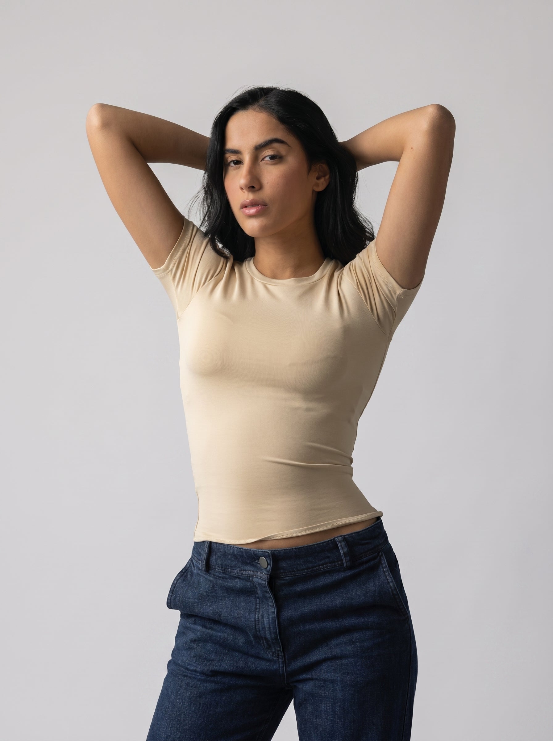 Solid color basic Top in Beige