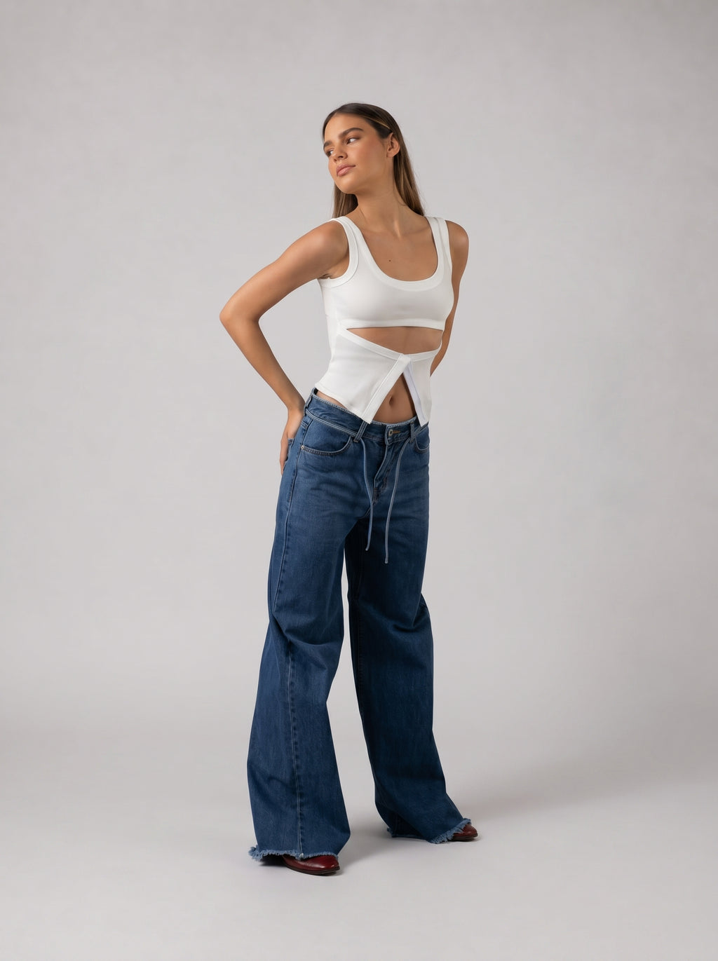 Twist Cut Ribbed Tank Top in White