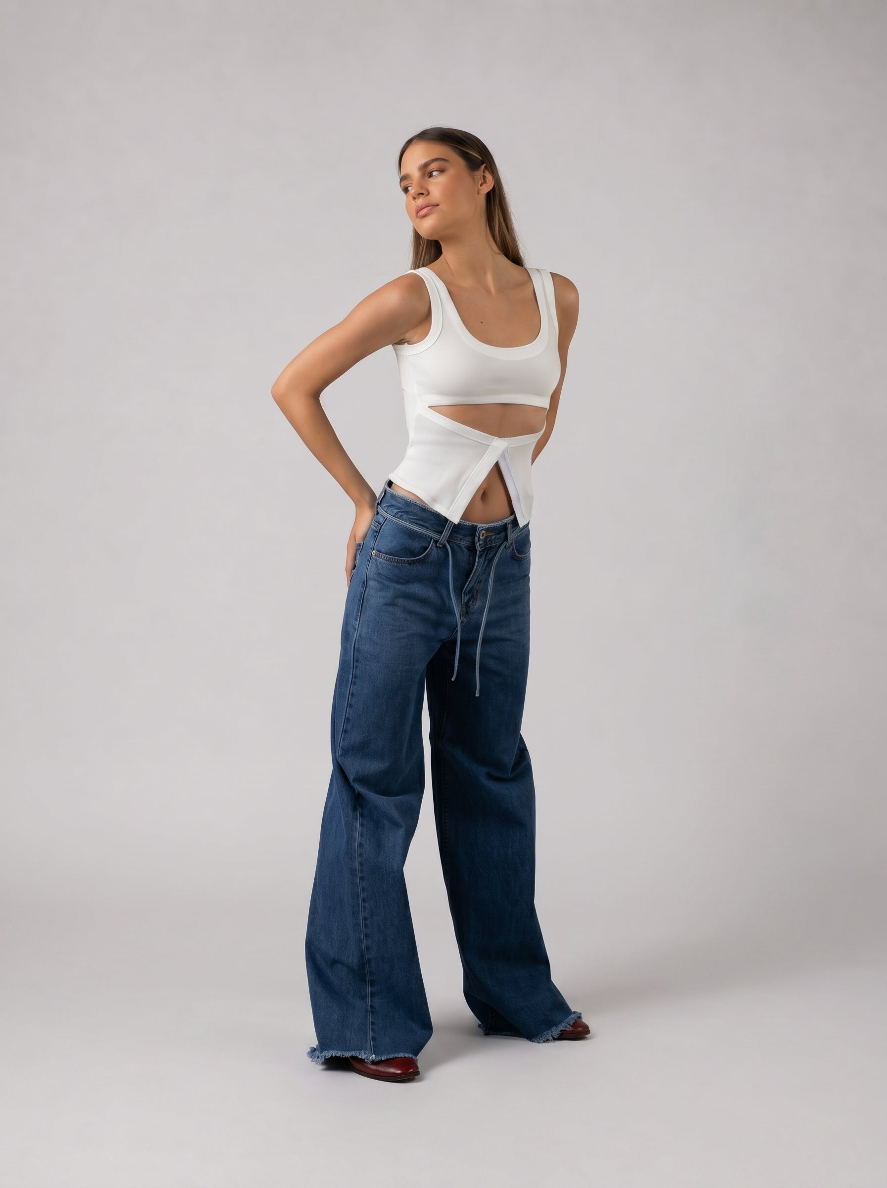 Twist Cut Ribbed Tank Top in White