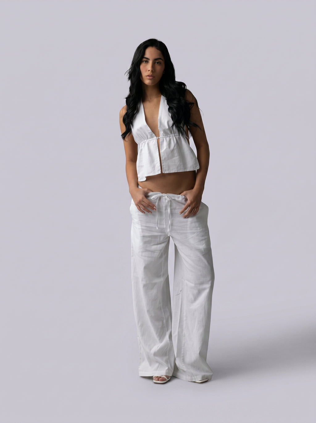 Halter top linen set in White