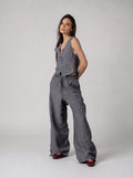 Vest Stripe Linen Set in Grey