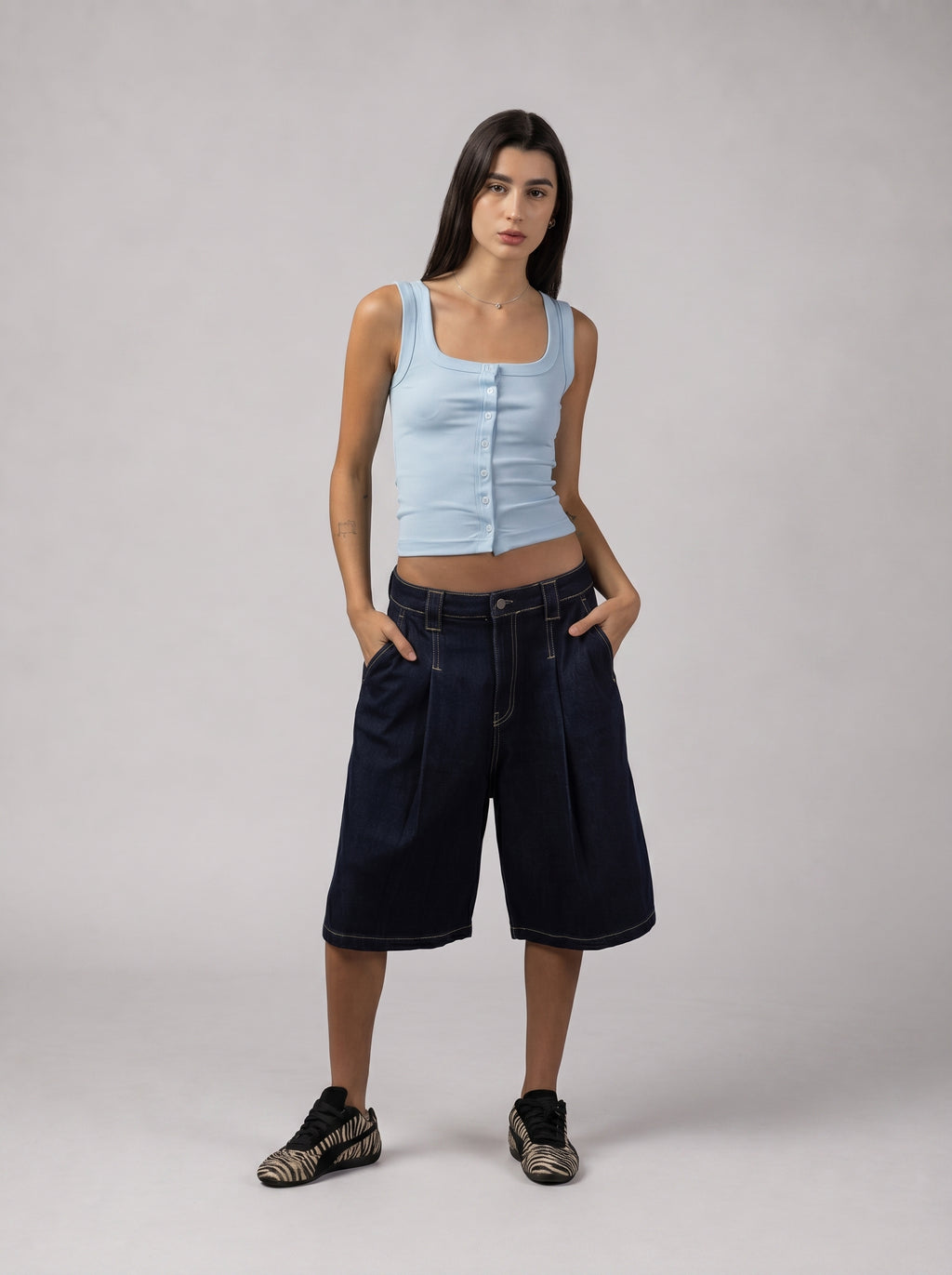 Ribbed Buttoned Top in Baby Blue