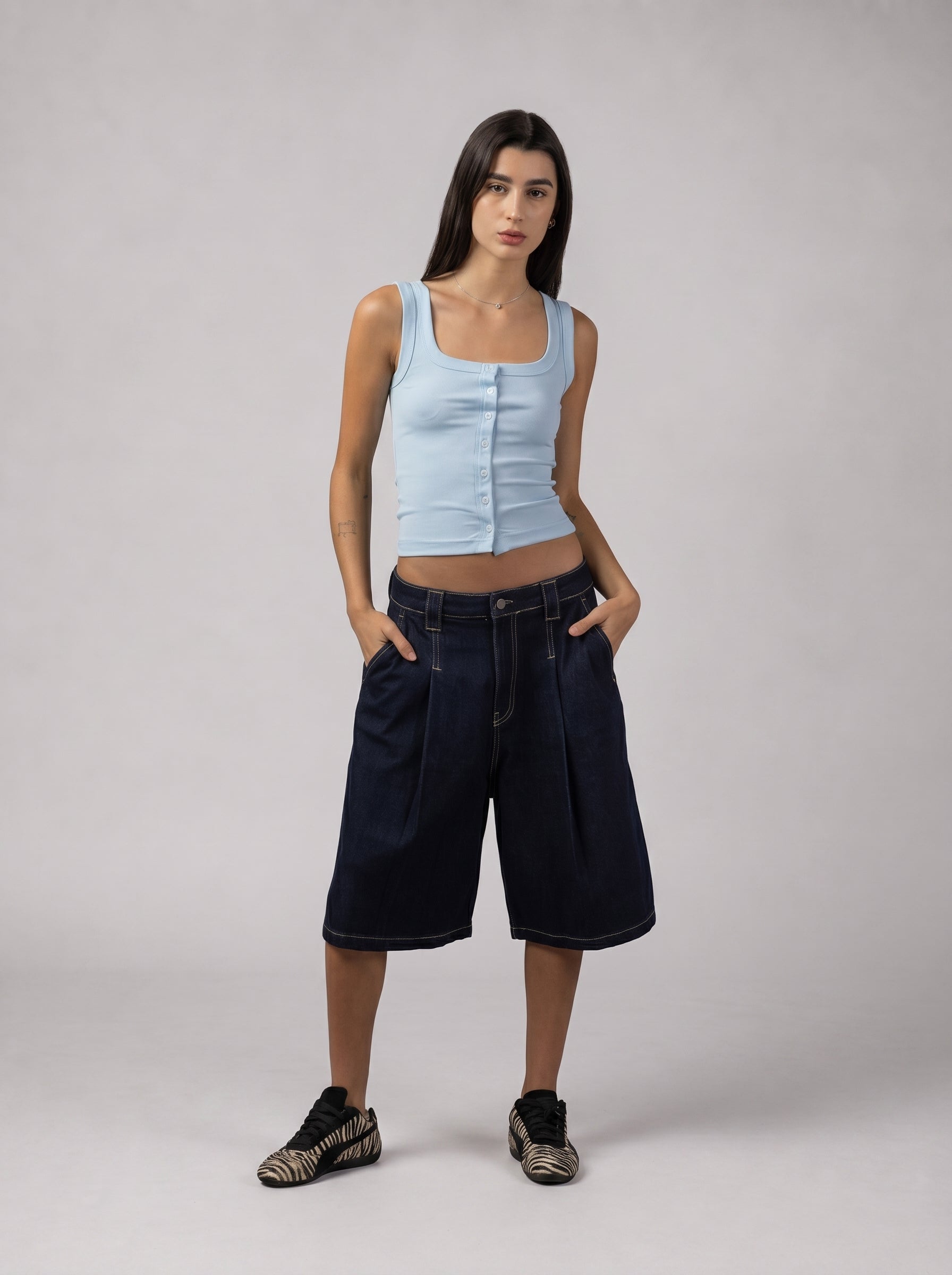 Ribbed Buttoned Top in Baby Blue